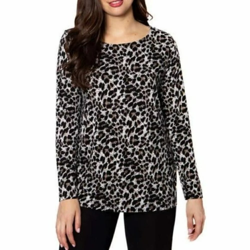 NWT Mario Serrani Super Soft Leopard Print Tunic Long Sleeve Lightweight Top